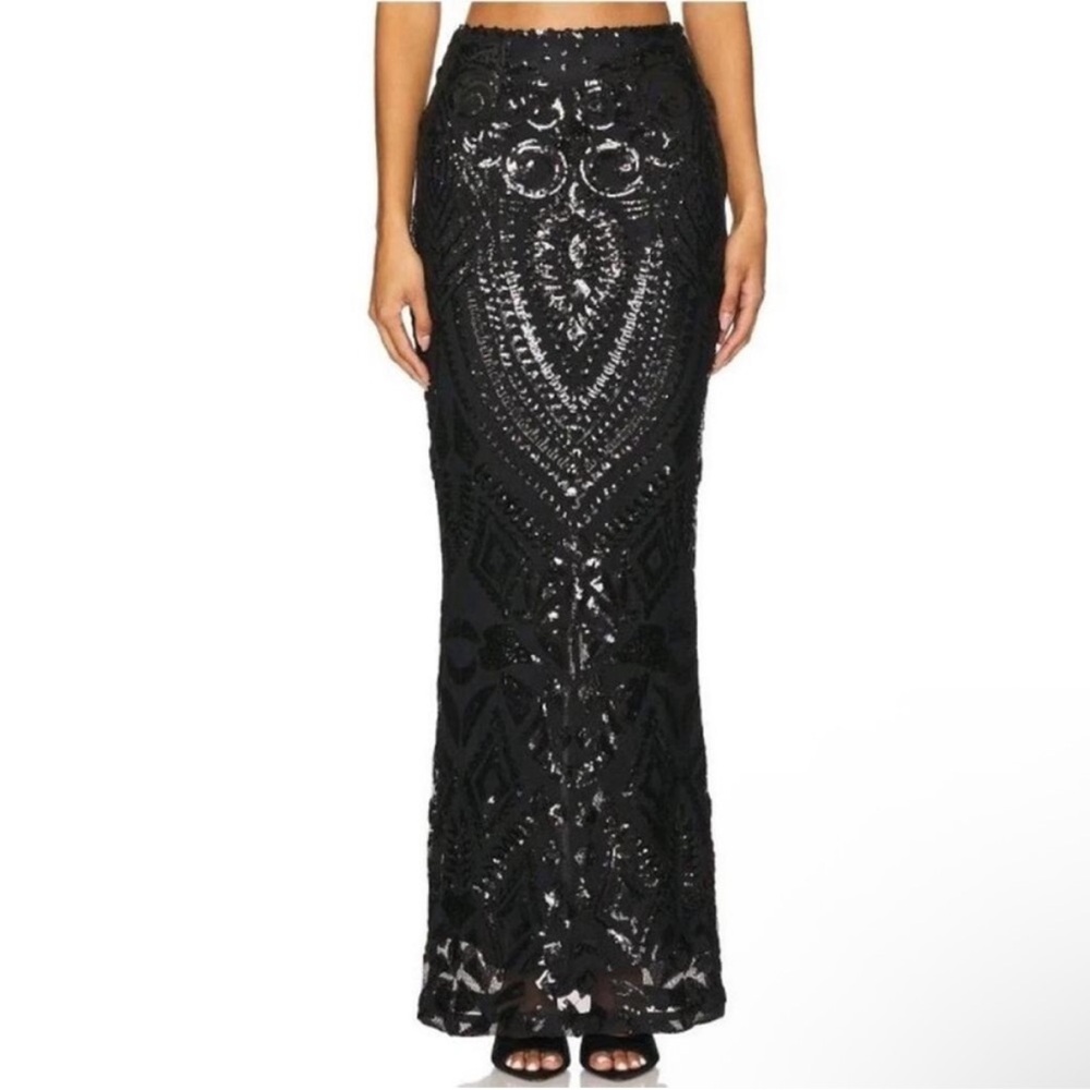 NEW RTA Adele Black Sequin Bias Cut Maxi Skirt Formal Size 4